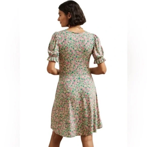 Boden Puff Sleeve Floral Jersey Minidress Cottagecore Romantic - Picture 3 of 13